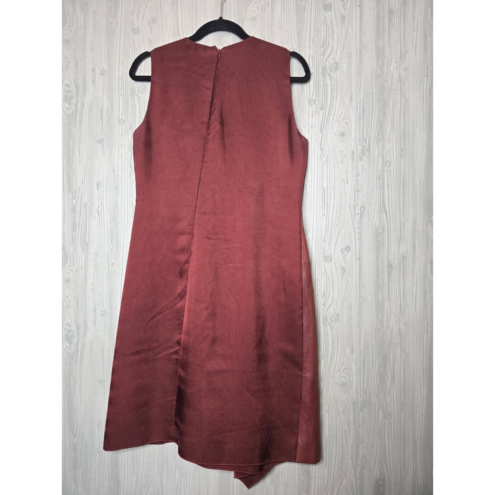 REED KRAKOFF Asymmetrical Leather Panel Silk Lined Dress Burgundy Size 8 - Picture 6 of 8